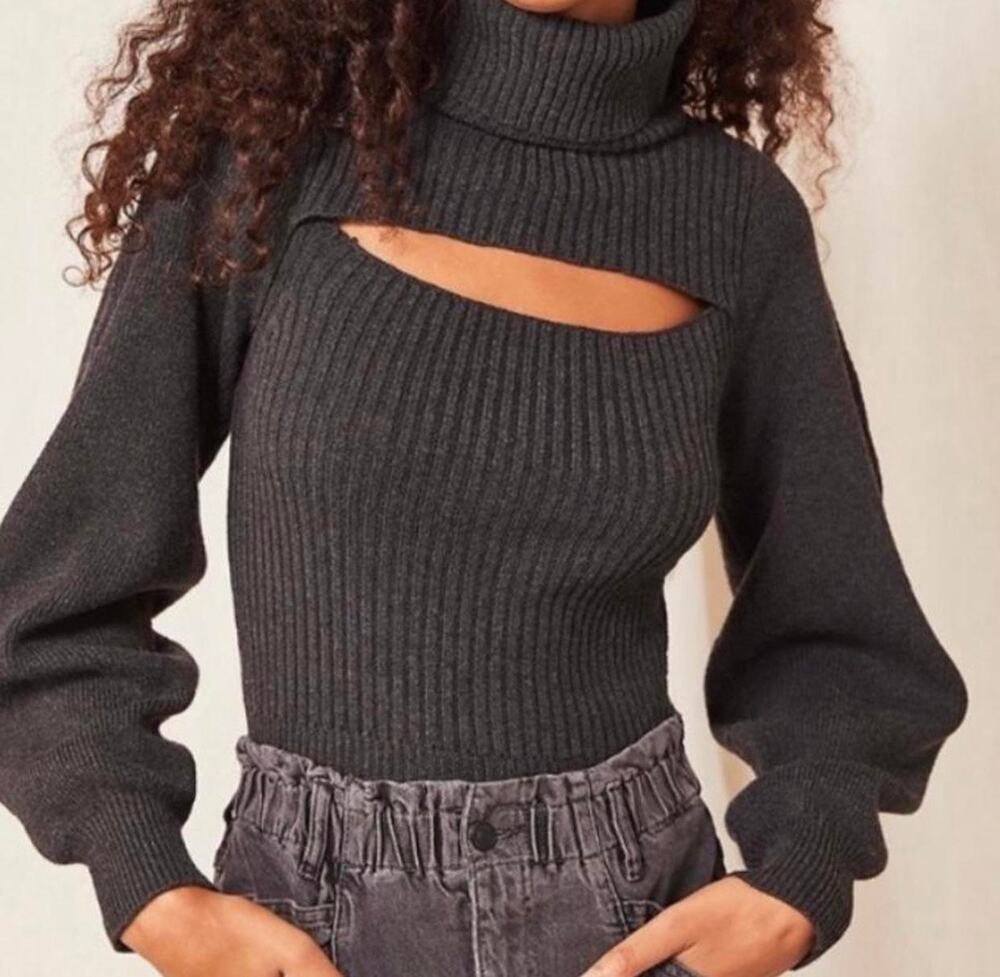 Free People Ariel Sweater in the dark grey/charcoal colorway